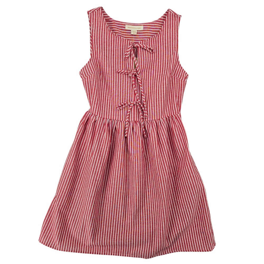 Monteau NEW XS Striped Tie Front Keyhole Dress‎ Women Red White Americana Summer